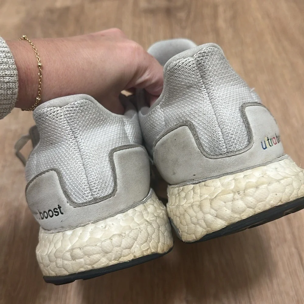 Adidas | Woman's Ultraboost S&L Pride White Rainbow Running Shoes, Size 8.5